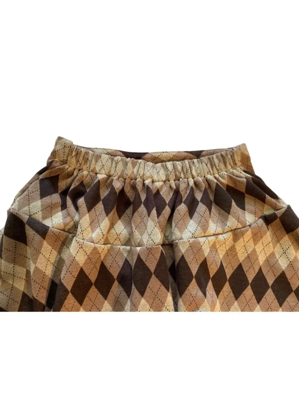 Pat Pat Girls Size 7-8Y 2-Piece Set: Brown Velvet Top & Argyle Pull On Skirt